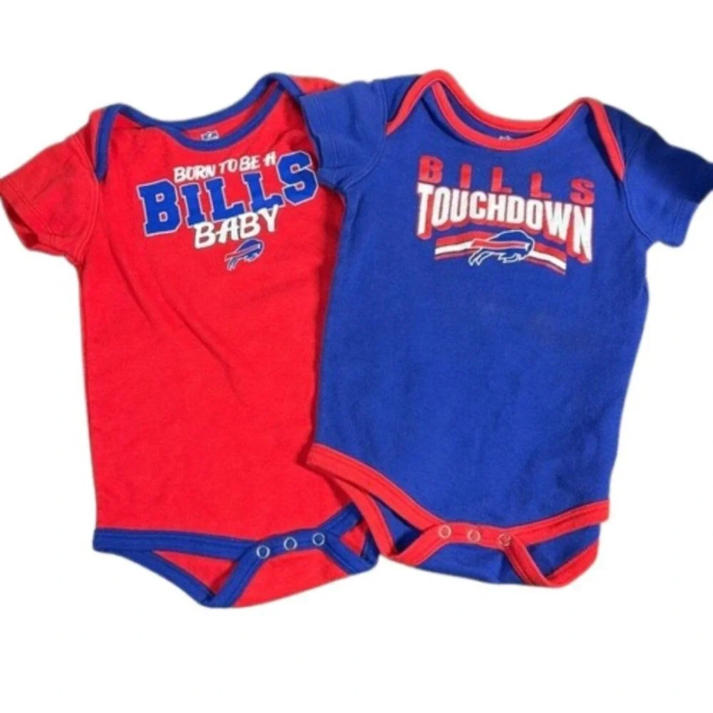 NFL Buffalo Bills Baby Bodysuit Set 24M Red Blue Short Sleeve 2 Pack